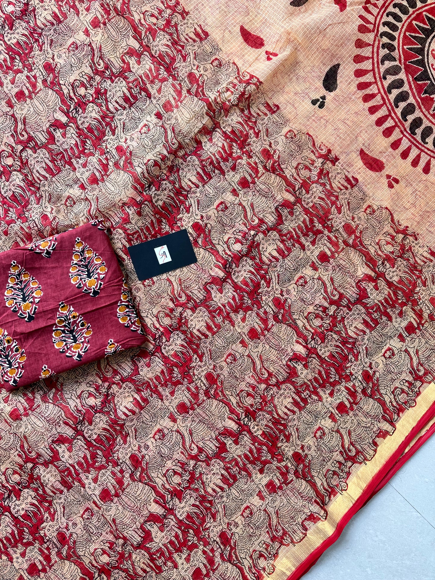 HandBlock Printed Pure Kota Cotton Doria Saree