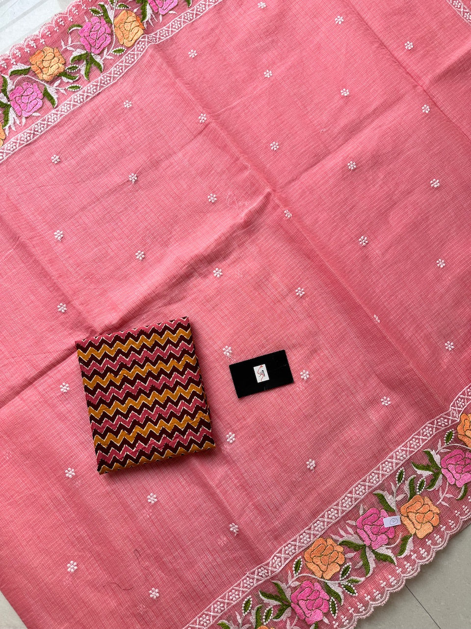 Embroidered Kota Cotton Doria Saree