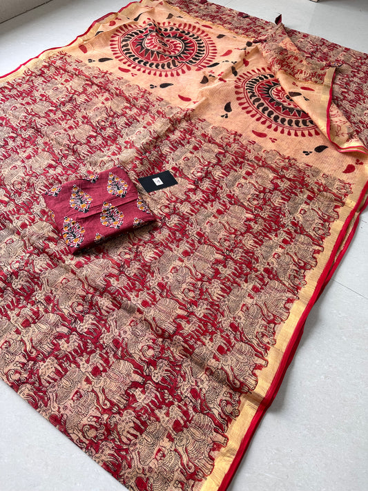 HandBlock Printed Pure Kota Cotton Doria Saree