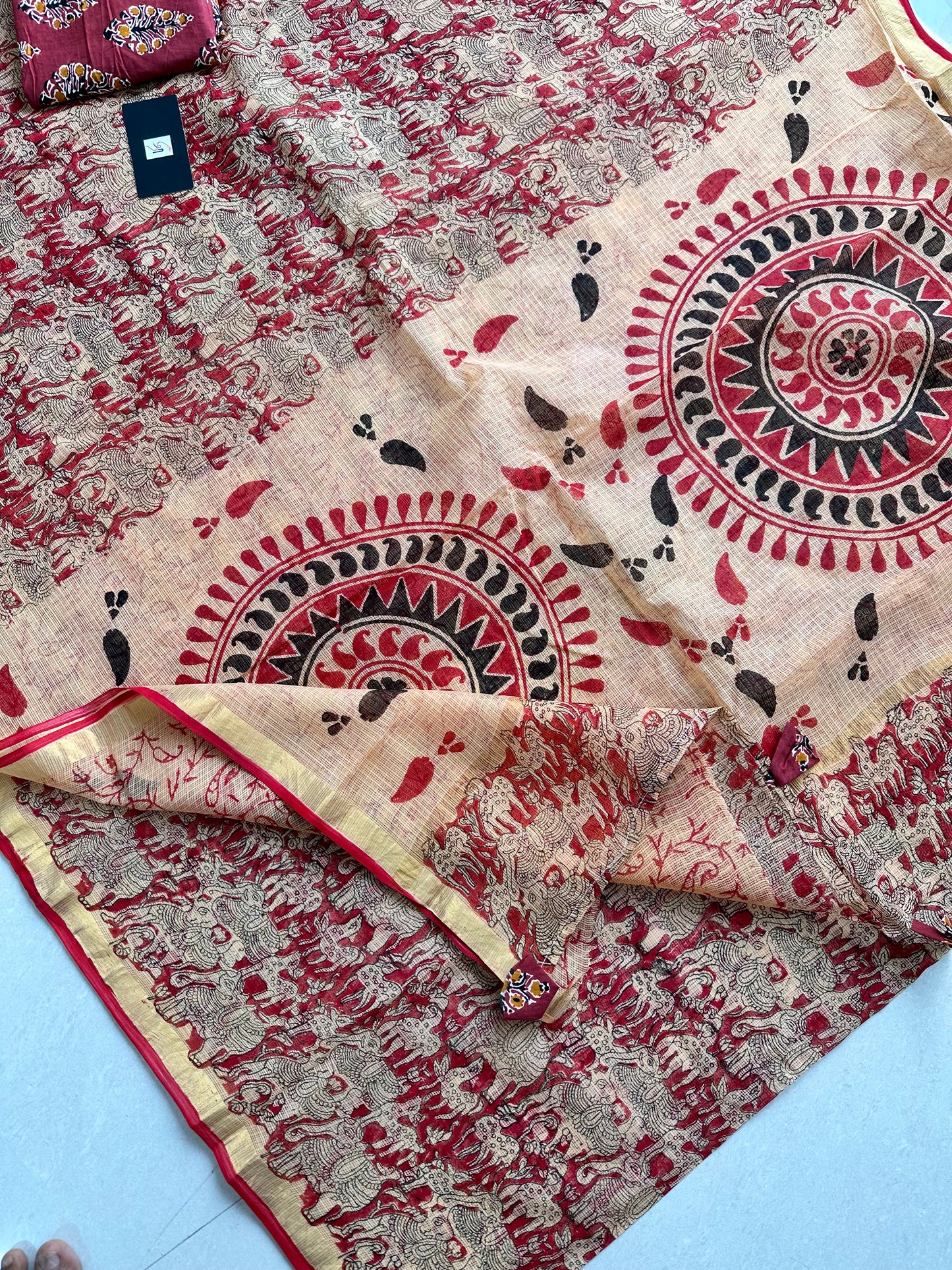 HandBlock Printed Pure Kota Cotton Doria Saree