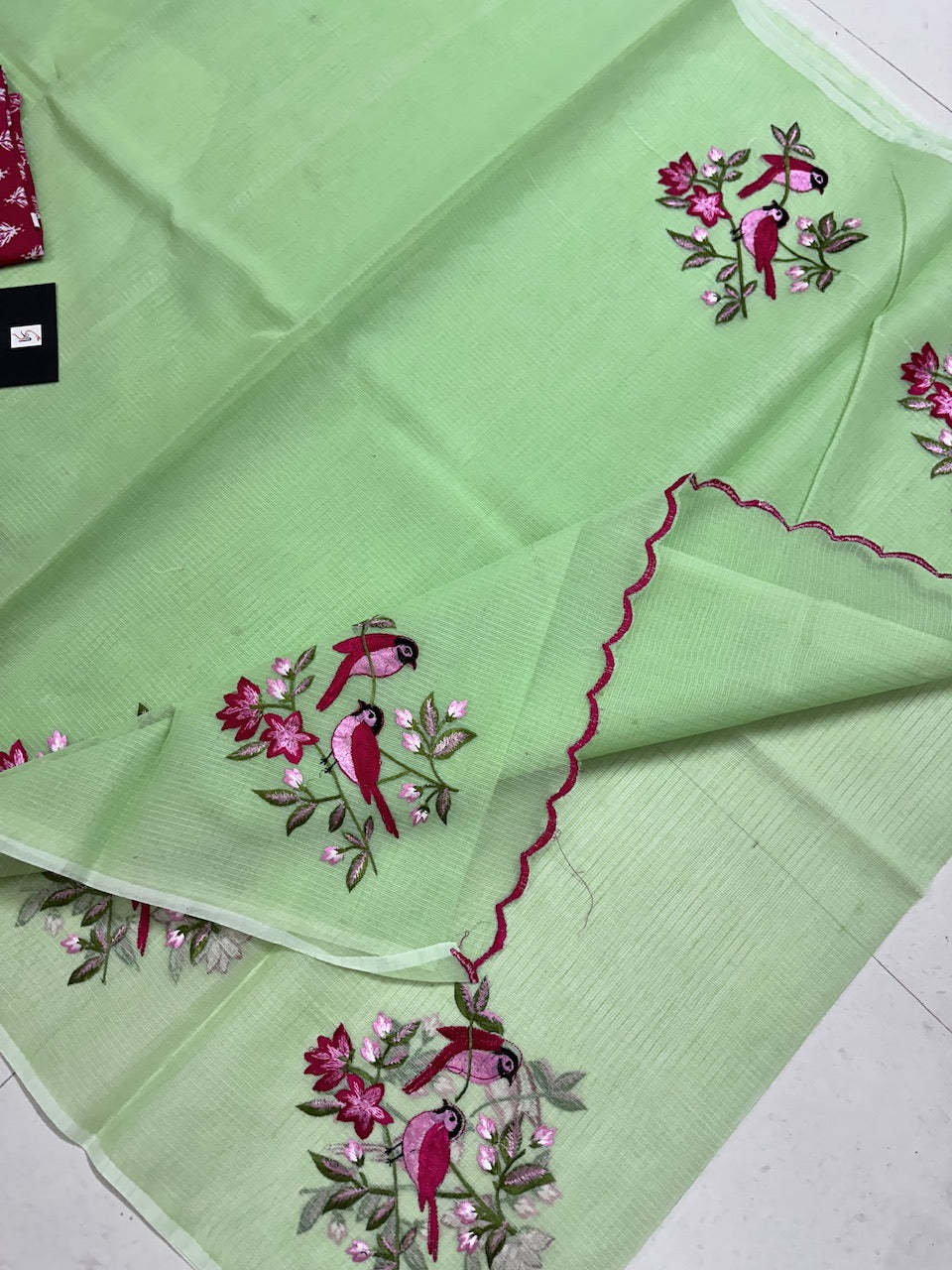 Embroidered Kota Cotton Doria Saree