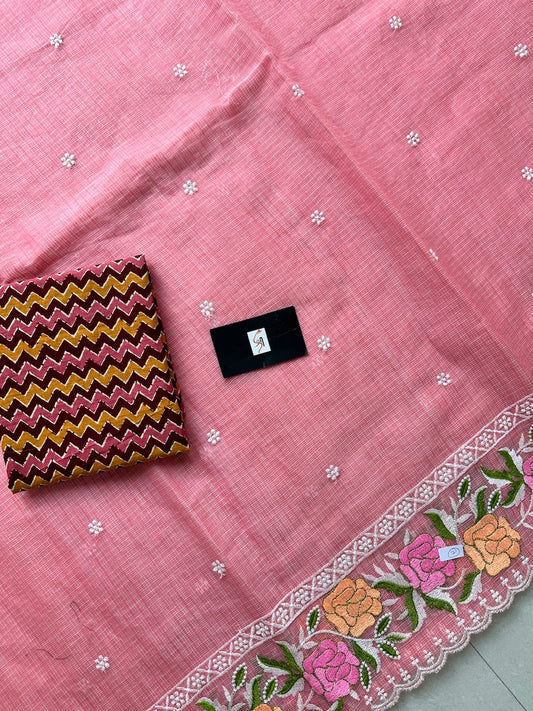 Embroidered Kota Cotton Doria Saree