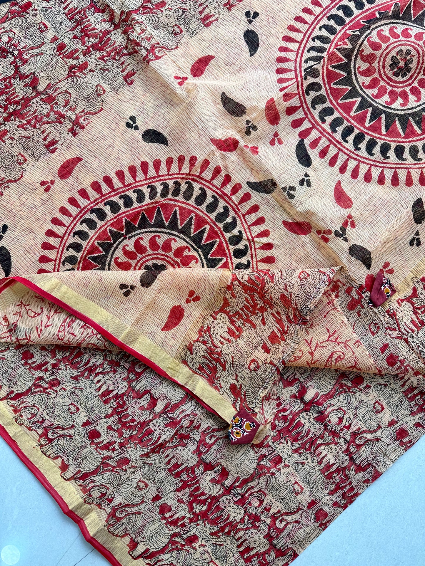 HandBlock Printed Pure Kota Cotton Doria Saree