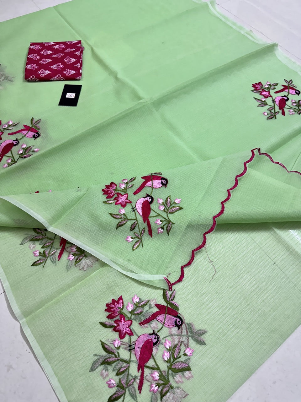 Embroidered Kota Cotton Doria Saree