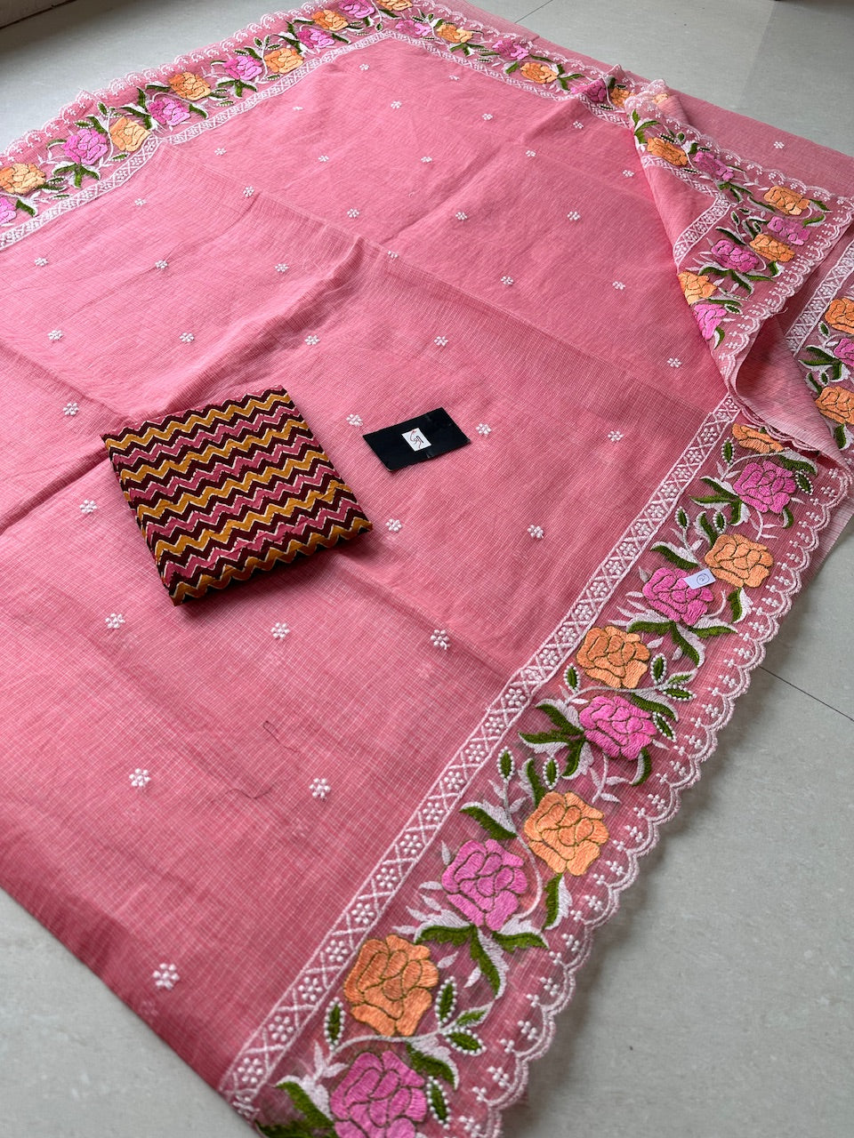 Embroidered Kota Cotton Doria Saree