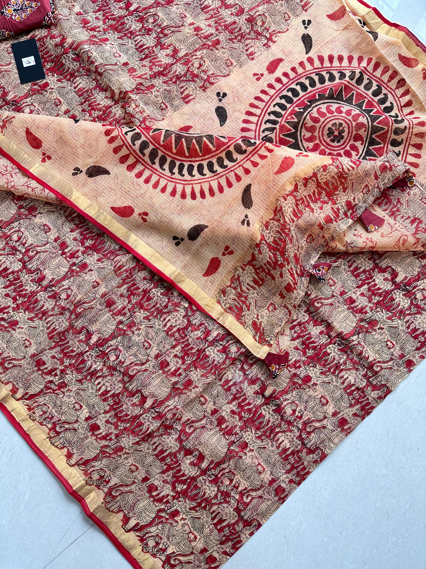 HandBlock Printed Pure Kota Cotton Doria Saree