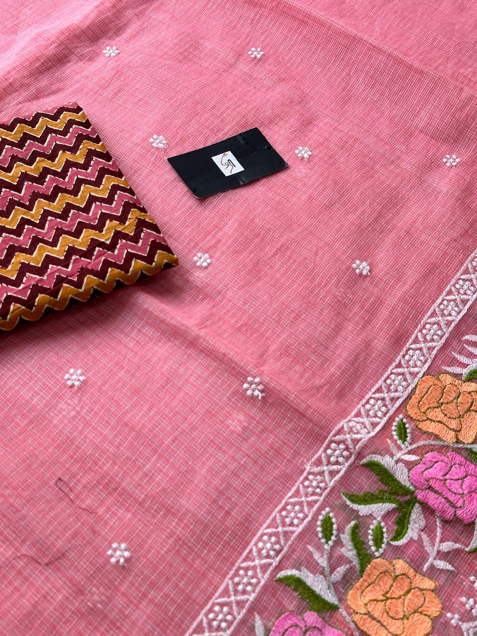 Embroidered Kota Cotton Doria Saree