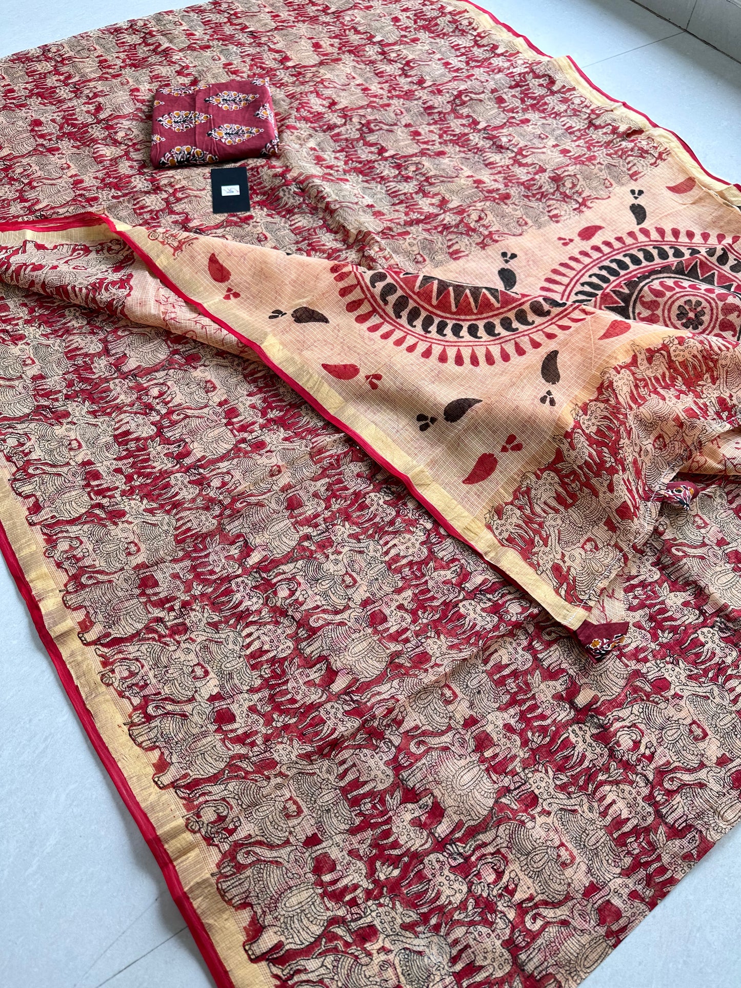 HandBlock Printed Pure Kota Cotton Doria Saree