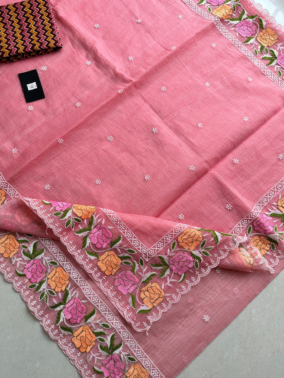 Embroidered Kota Cotton Doria Saree