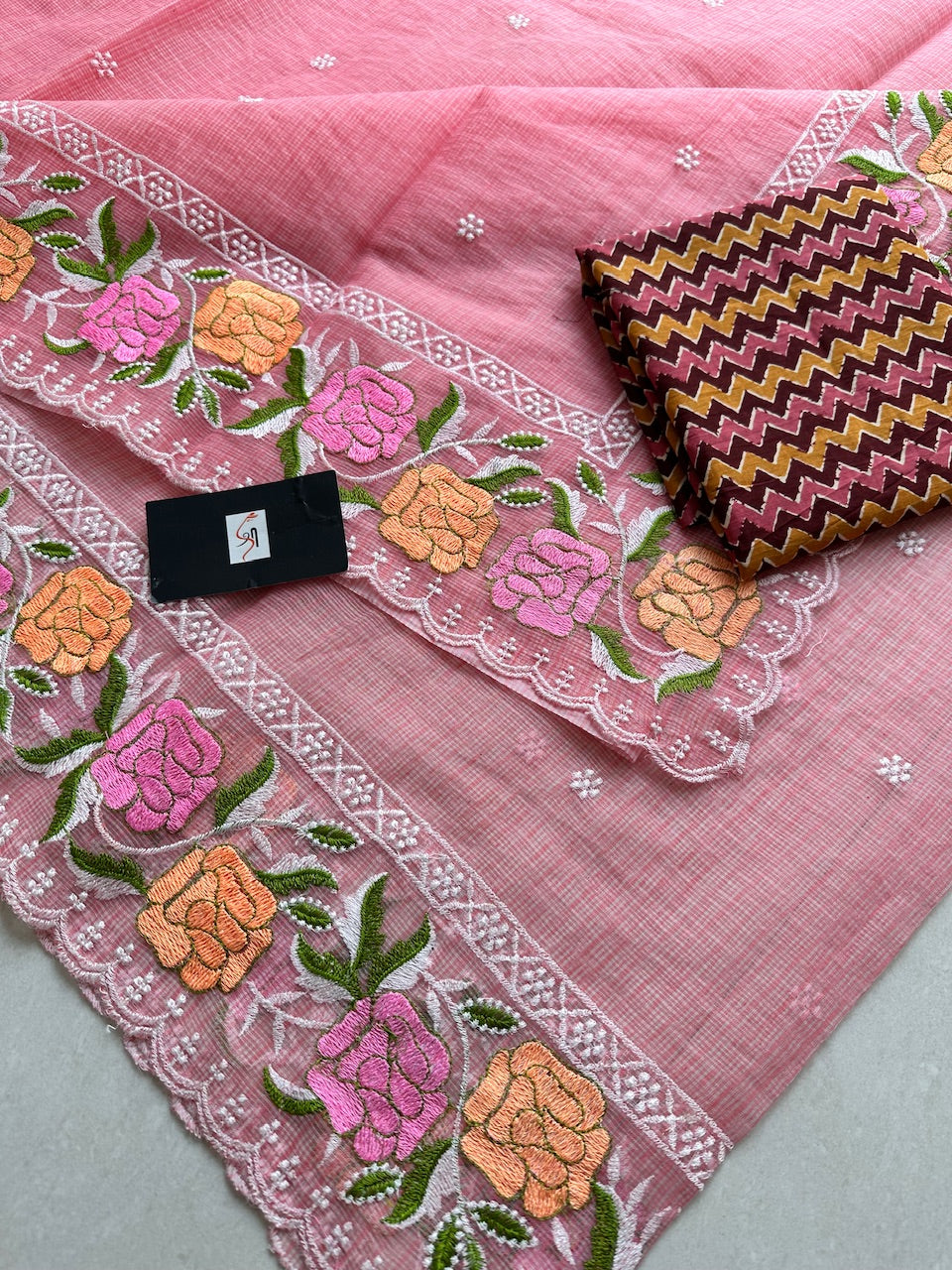 Embroidered Kota Cotton Doria Saree