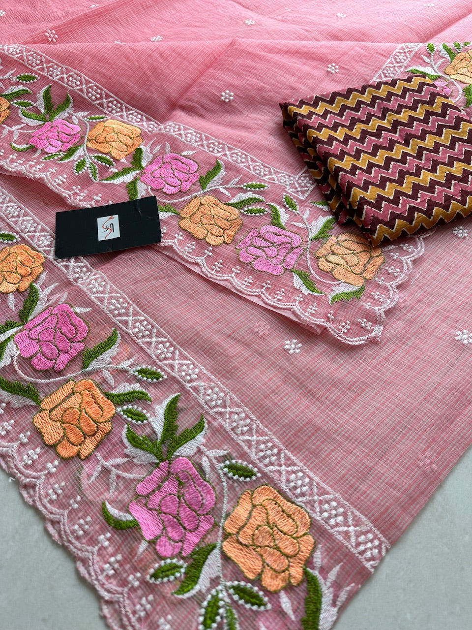 Embroidered Kota Cotton Doria Saree