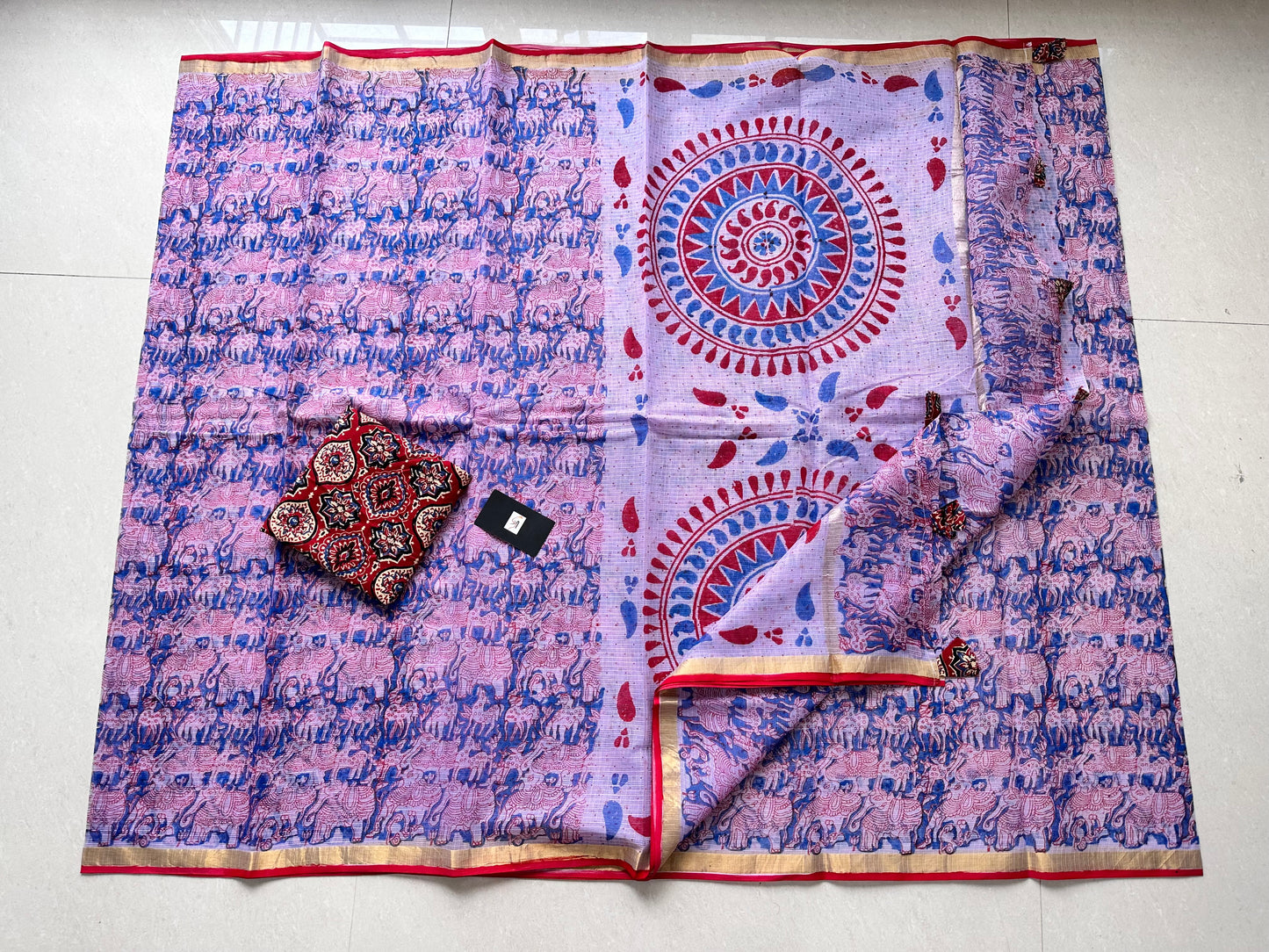 HandBlock Printed Pure Kota Cotton Doria Saree