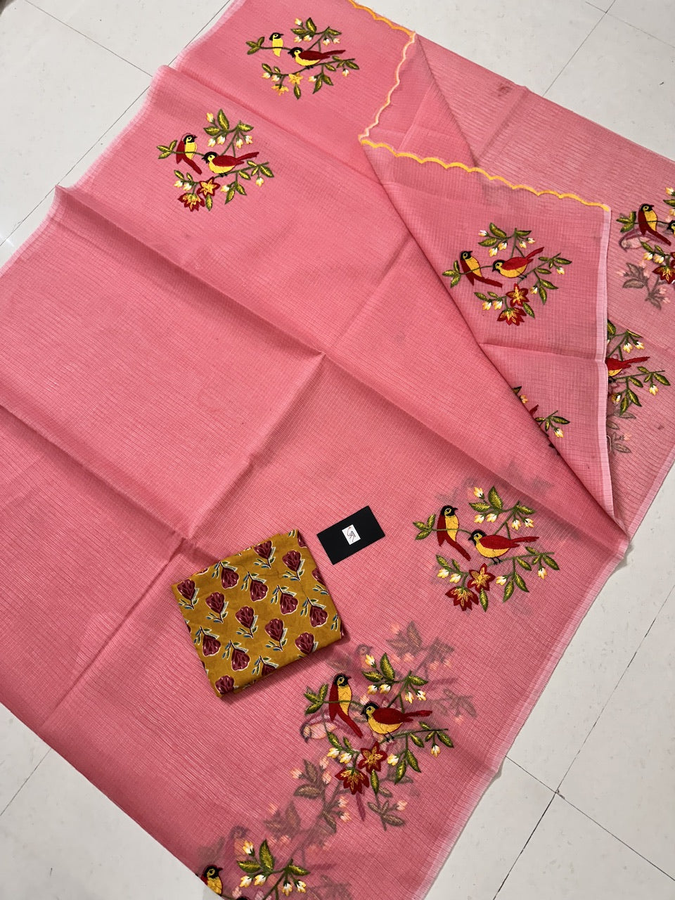 Embroidered Kota Cotton Doria Saree