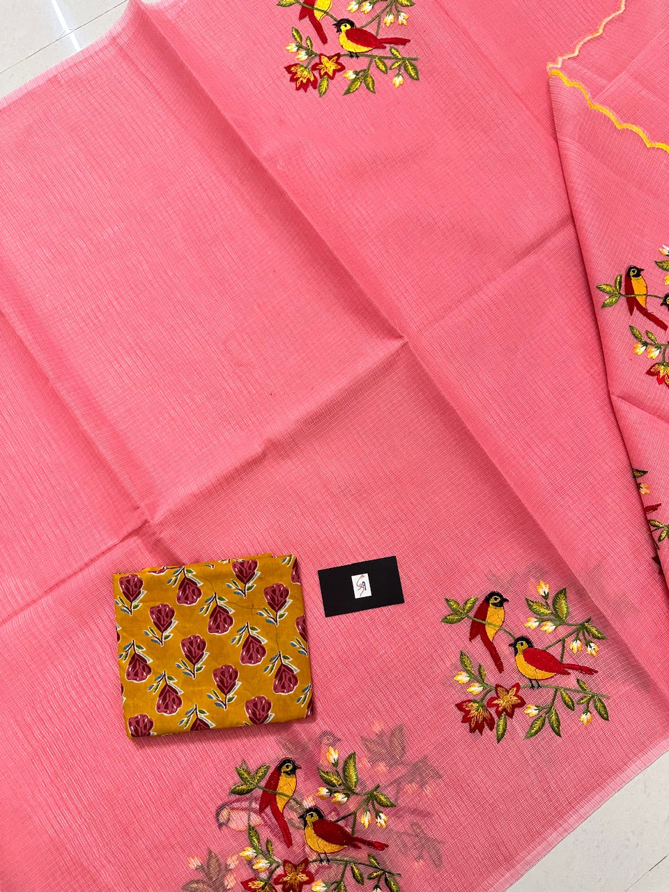 Embroidered Kota Cotton Doria Saree