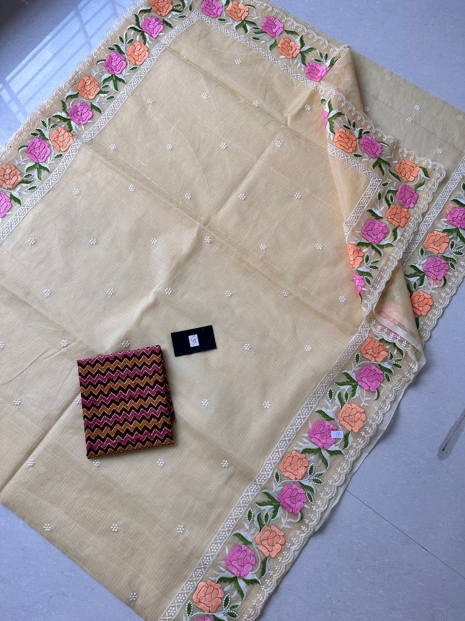 Embroidered Kota Cotton Doria Saree