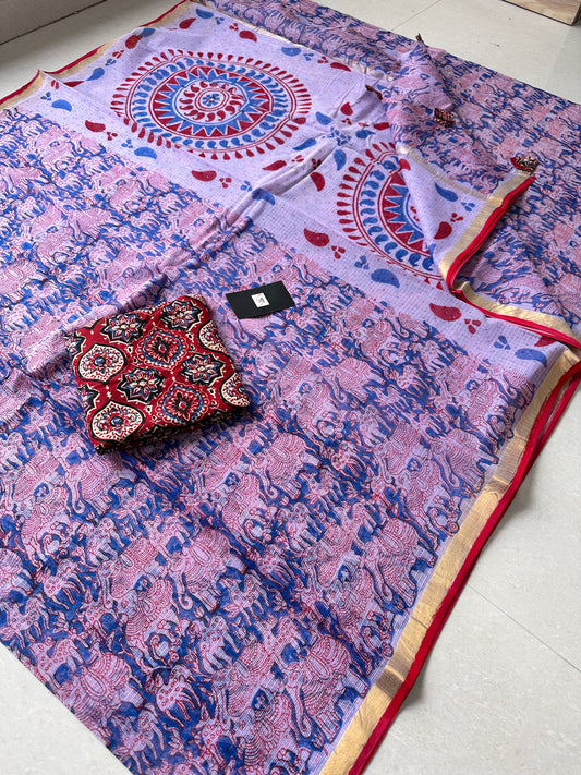 HandBlock Printed Pure Kota Cotton Doria Saree