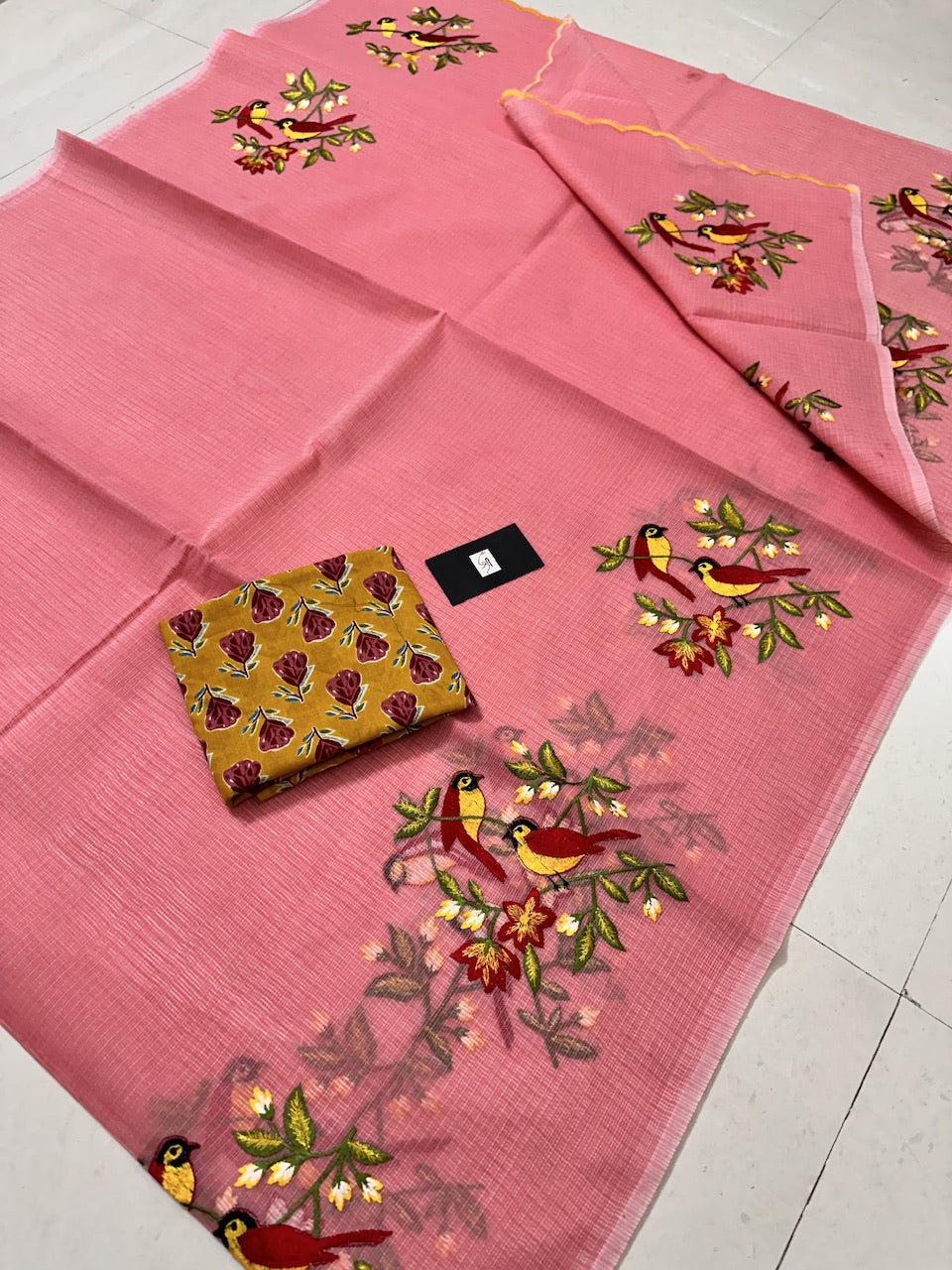 Embroidered Kota Cotton Doria Saree