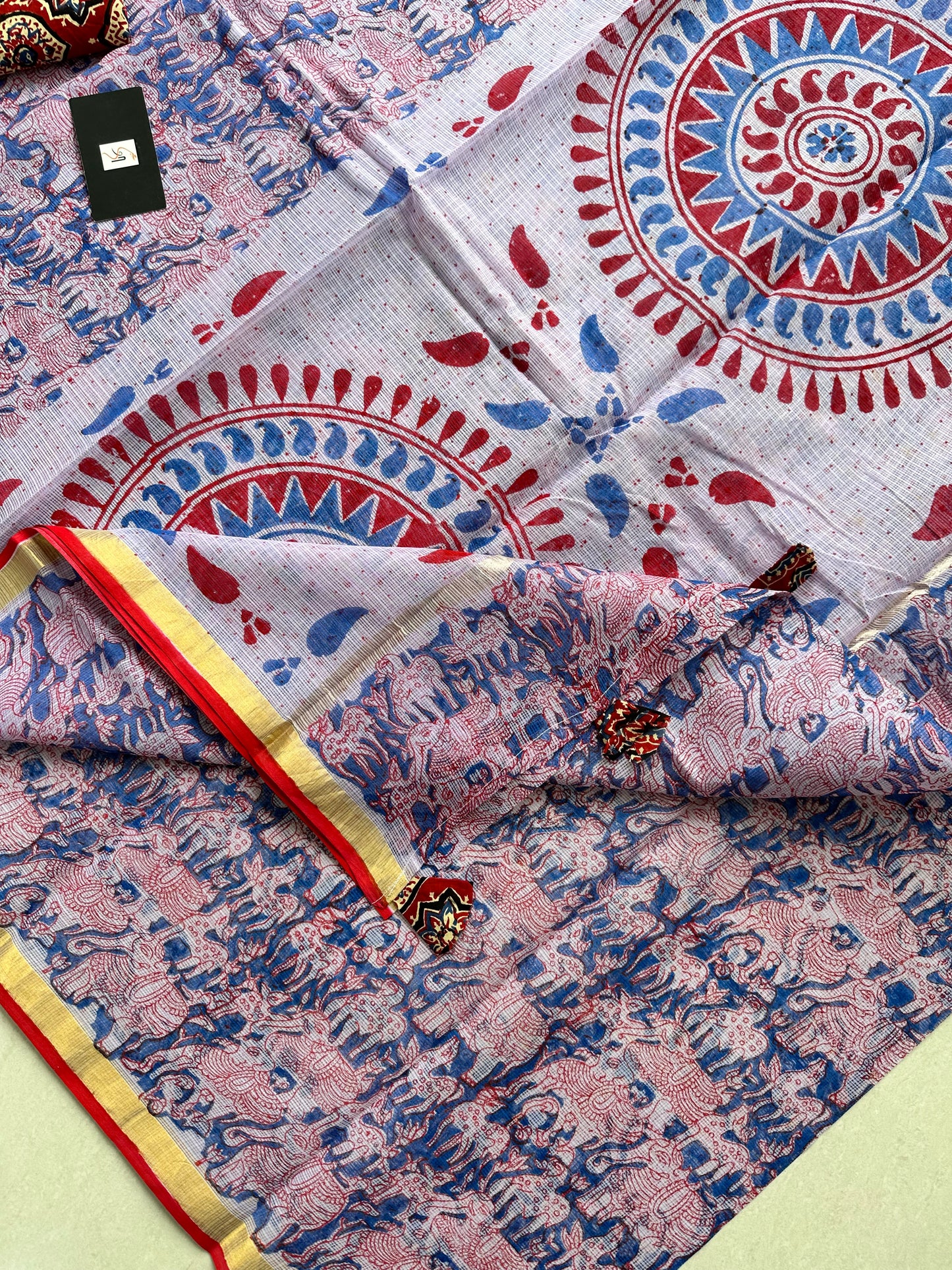 HandBlock Printed Pure Kota Cotton Doria Saree