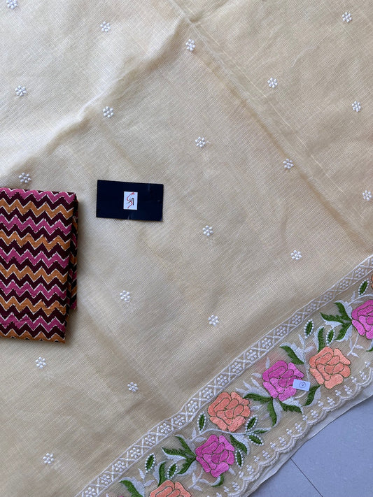 Embroidered Kota Cotton Doria Saree