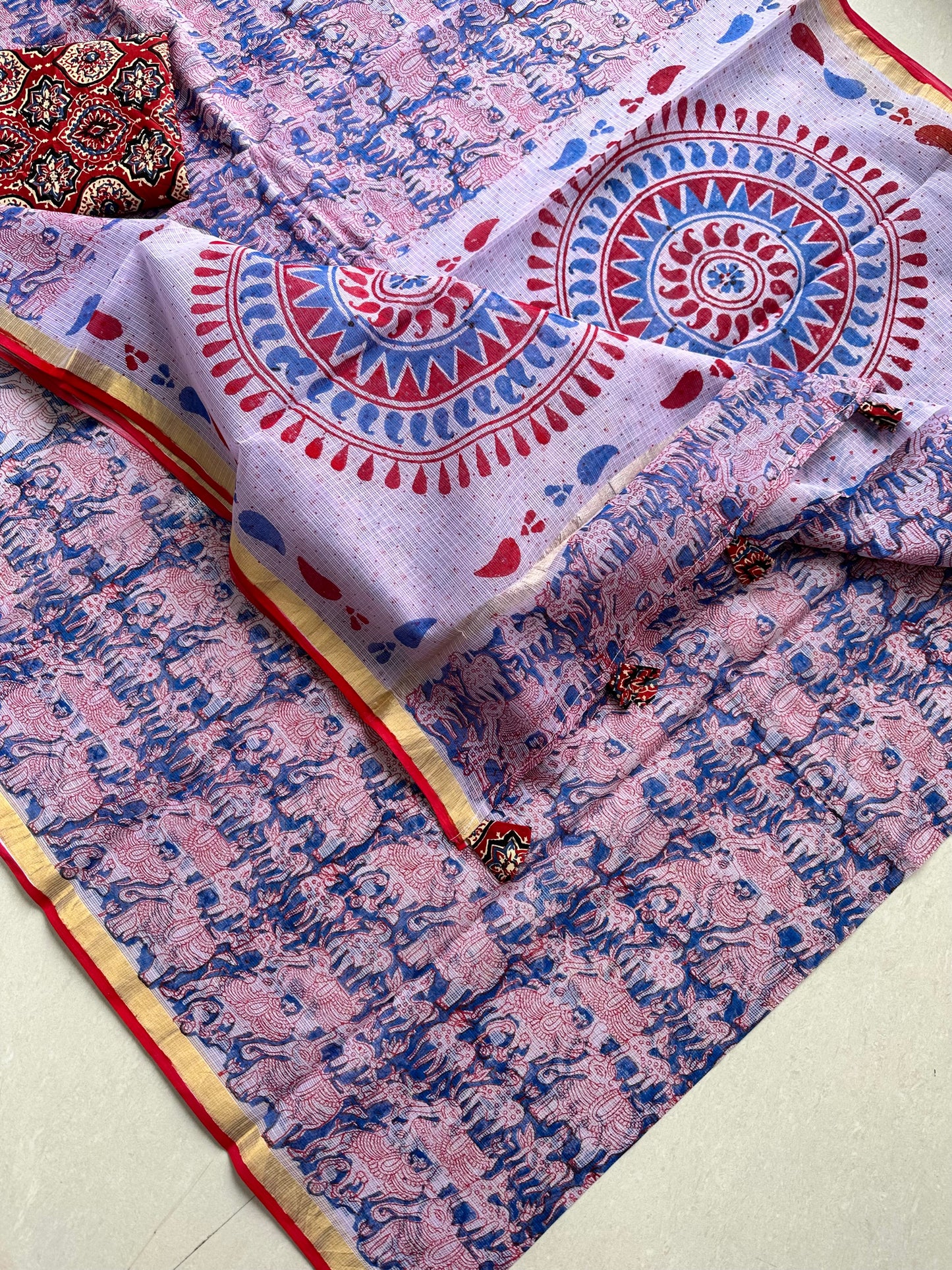 HandBlock Printed Pure Kota Cotton Doria Saree