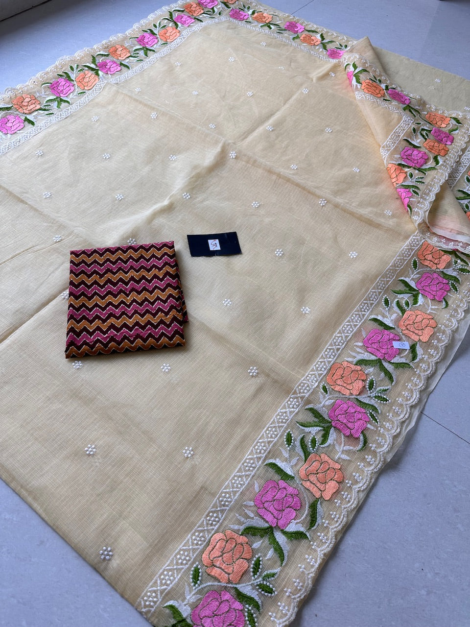 Embroidered Kota Cotton Doria Saree