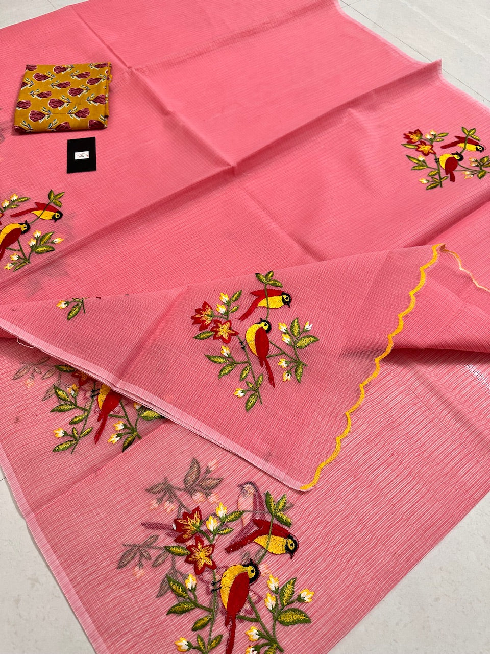 Embroidered Kota Cotton Doria Saree