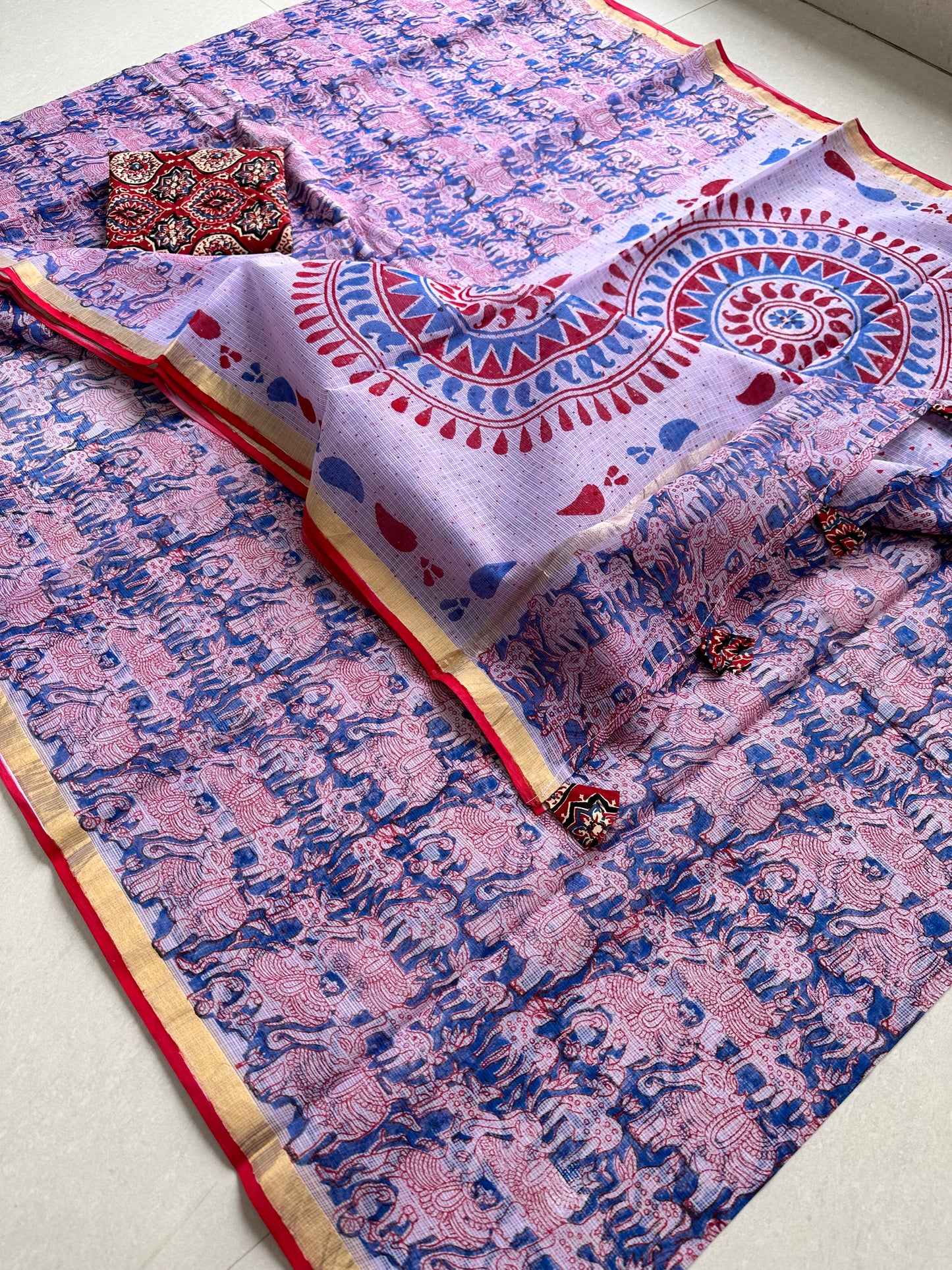 HandBlock Printed Pure Kota Cotton Doria Saree