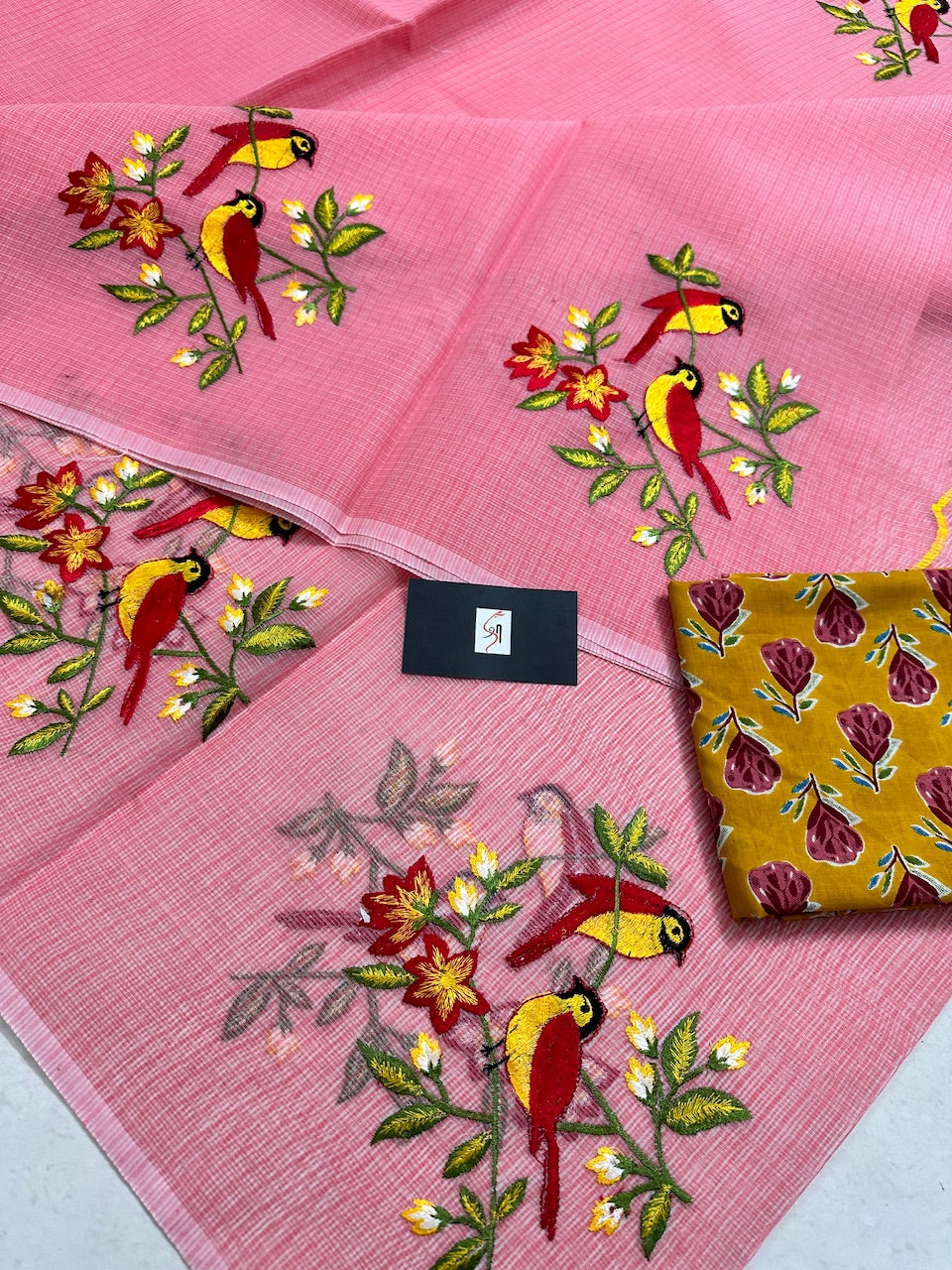 Embroidered Kota Cotton Doria Saree