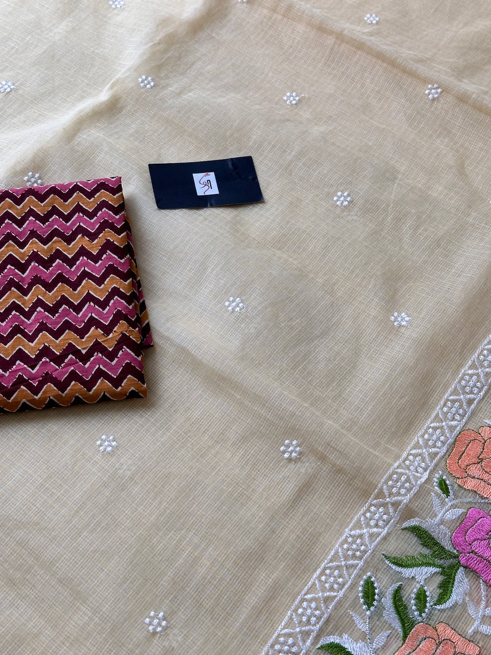 Embroidered Kota Cotton Doria Saree