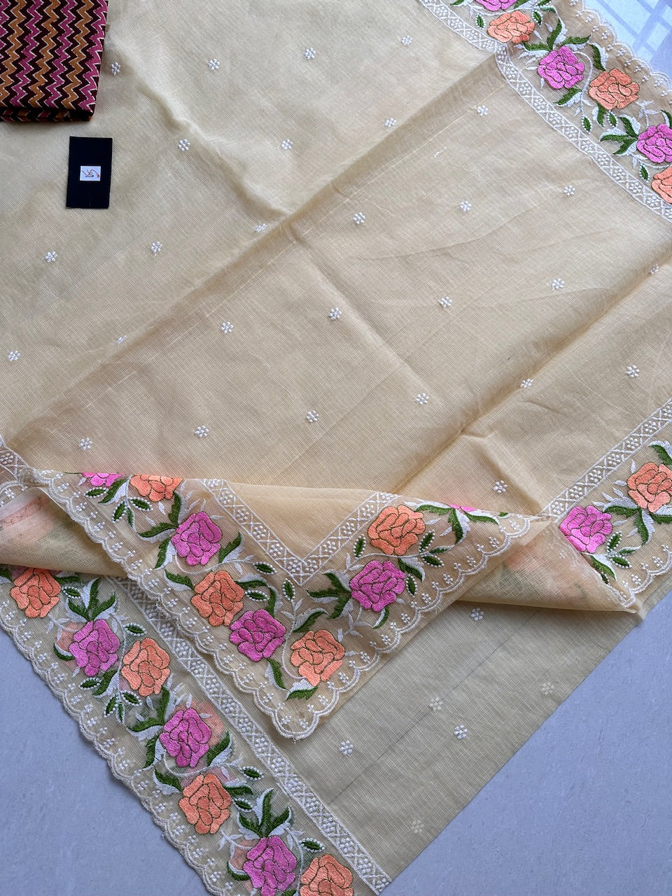 Embroidered Kota Cotton Doria Saree