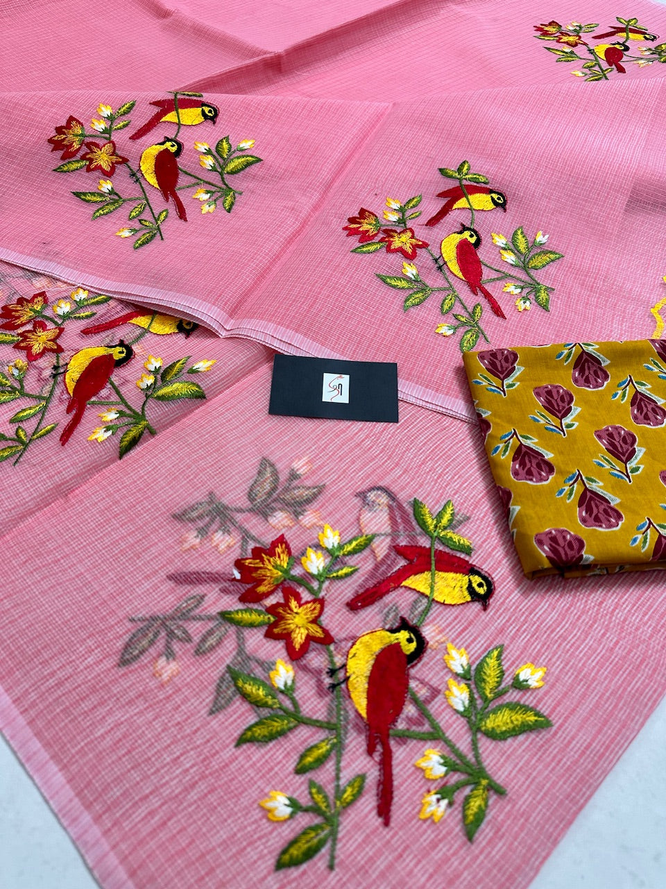 Embroidered Kota Cotton Doria Saree