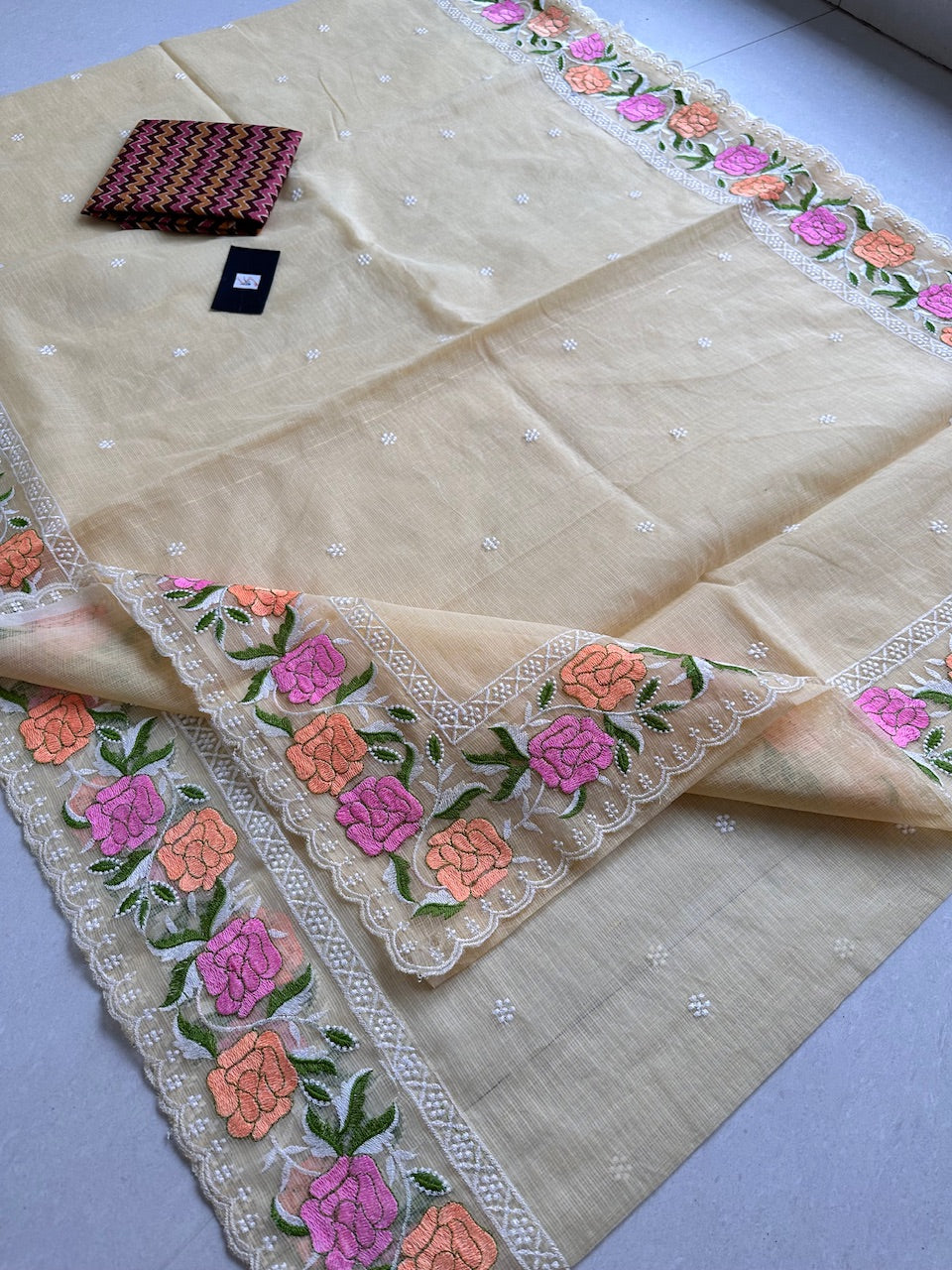 Embroidered Kota Cotton Doria Saree