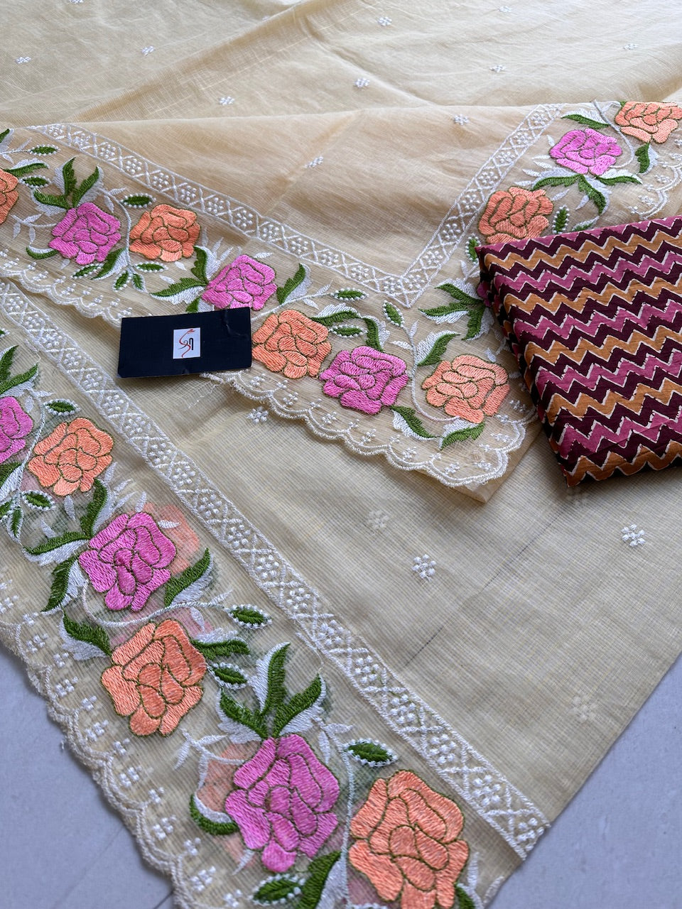 Embroidered Kota Cotton Doria Saree