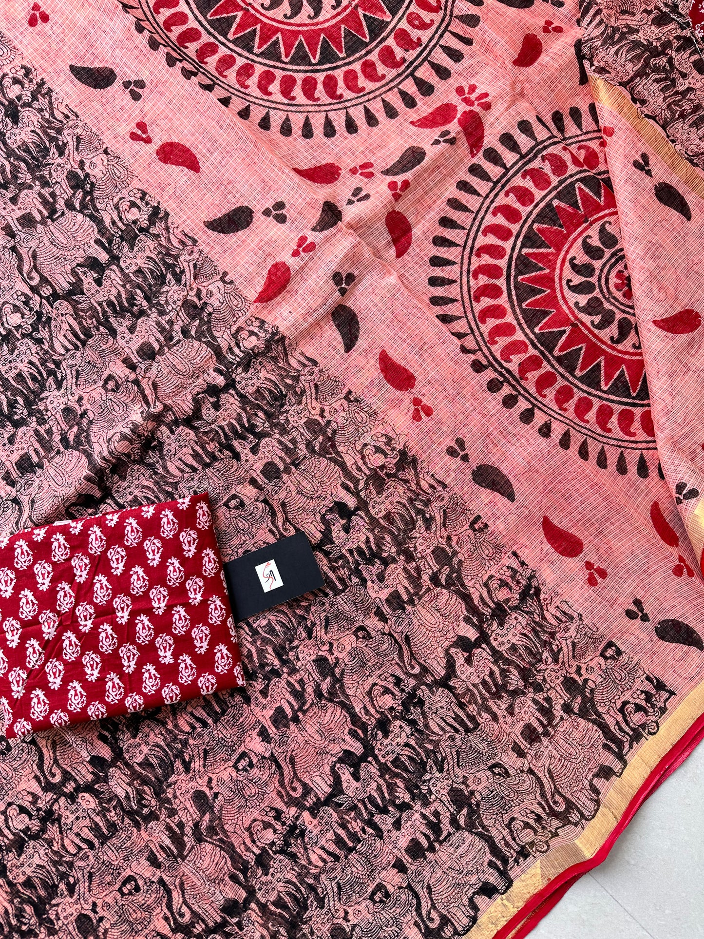 HandBlock Printed Pure Kota Cotton Doria Saree