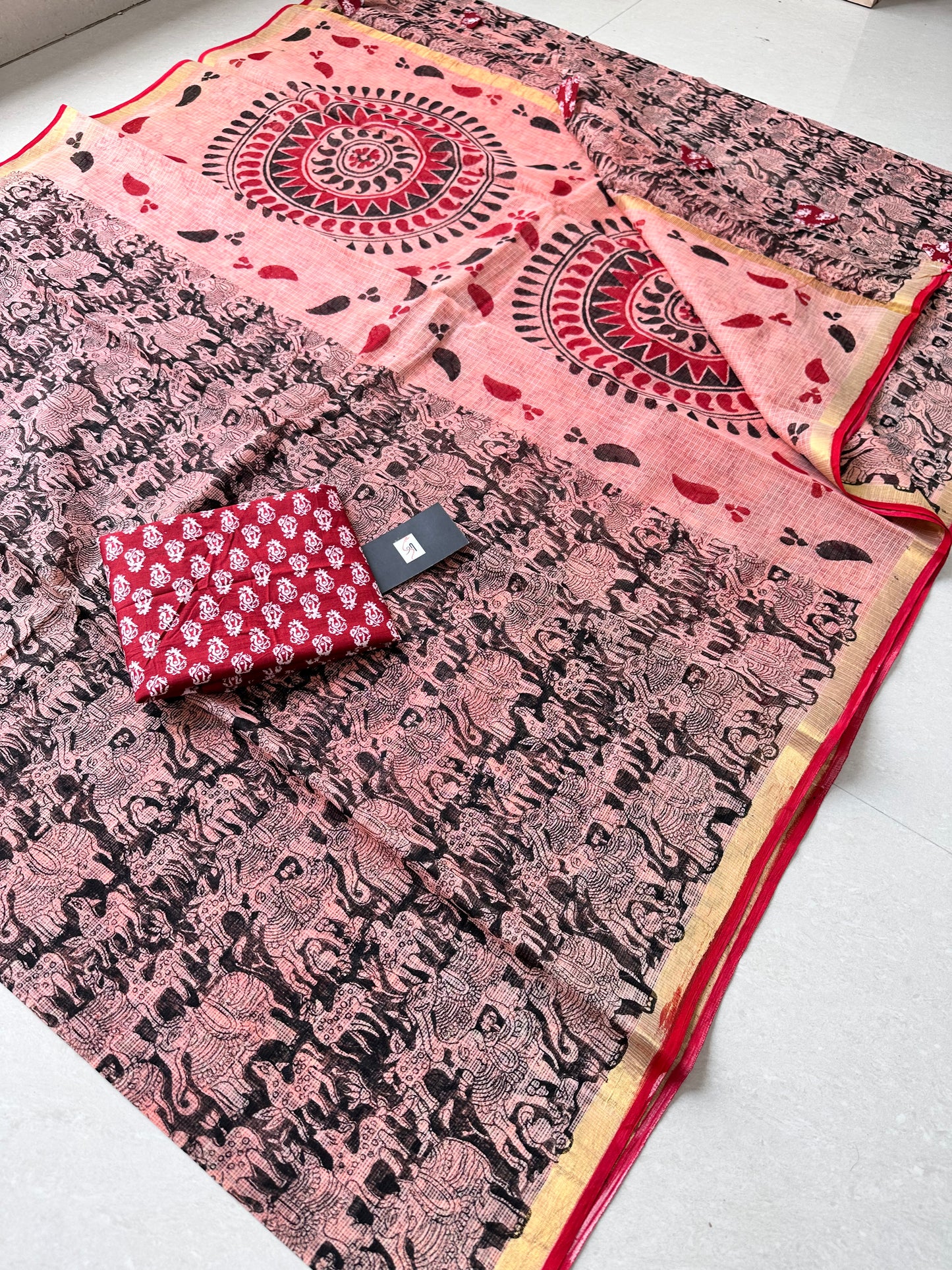 HandBlock Printed Pure Kota Cotton Doria Saree