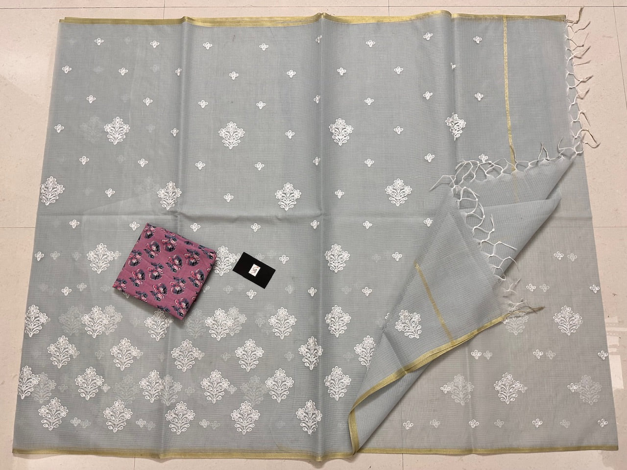 Embroidered Kota Cotton Doria Saree