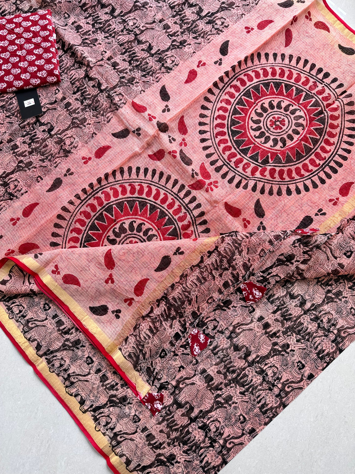 HandBlock Printed Pure Kota Cotton Doria Saree