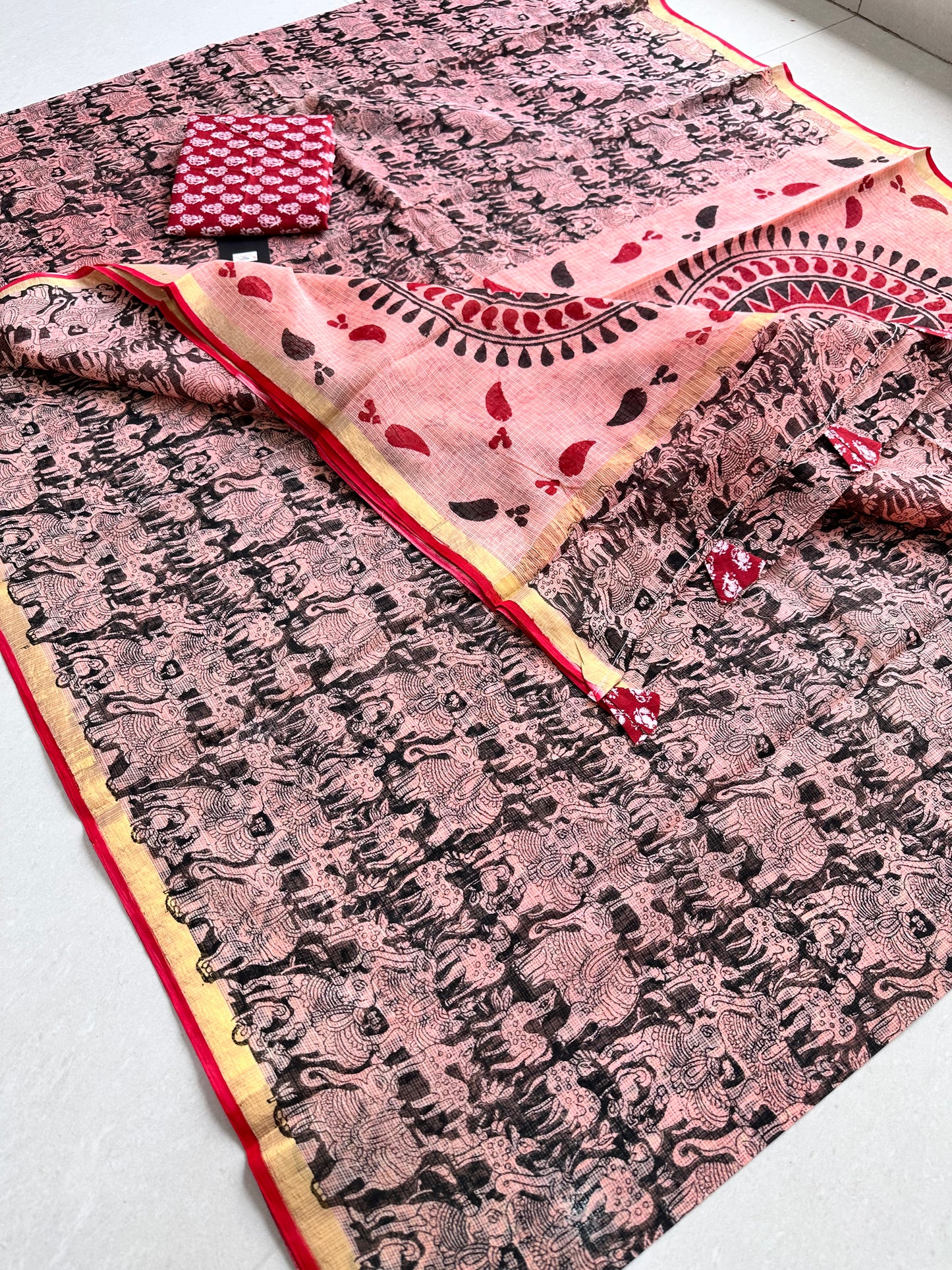 HandBlock Printed Pure Kota Cotton Doria Saree