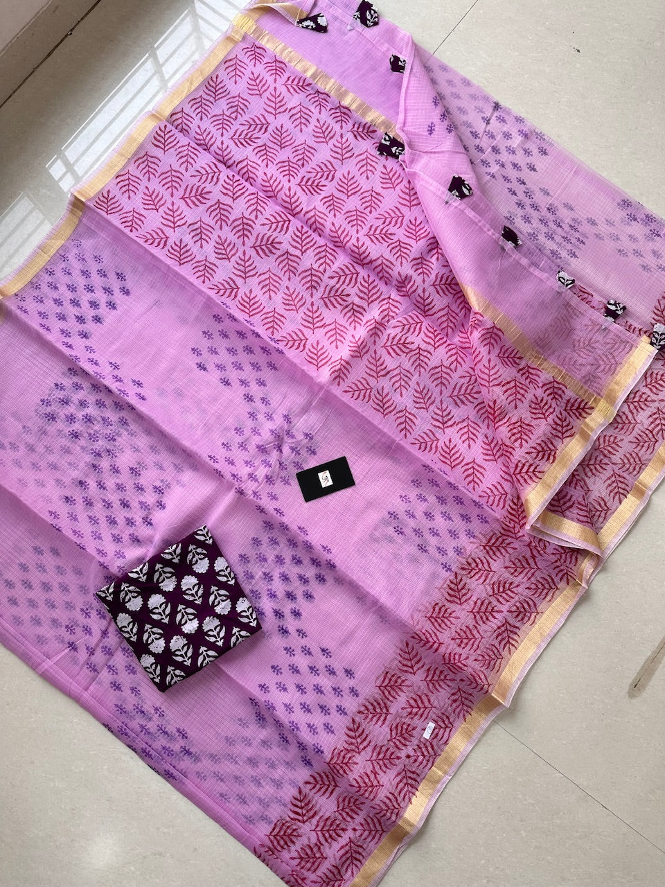 HandBlock Printed Kota Cotton Doria Saree