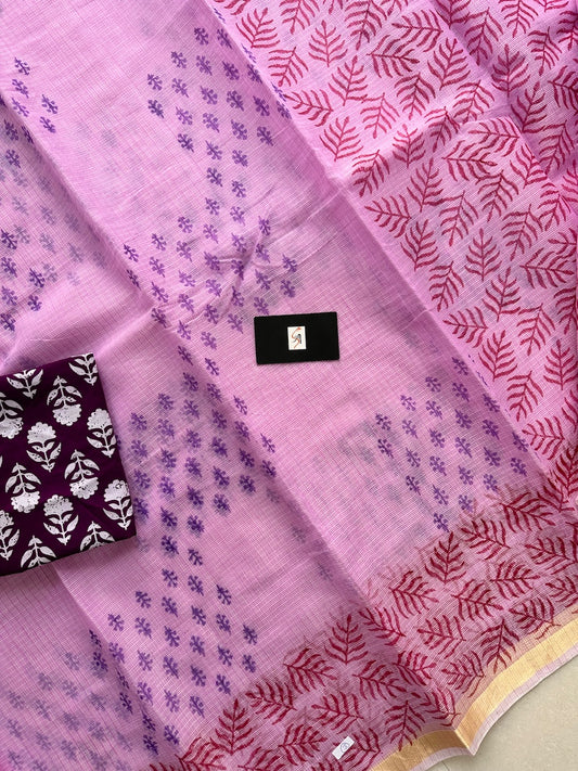 HandBlock Printed Kota Cotton Doria Saree