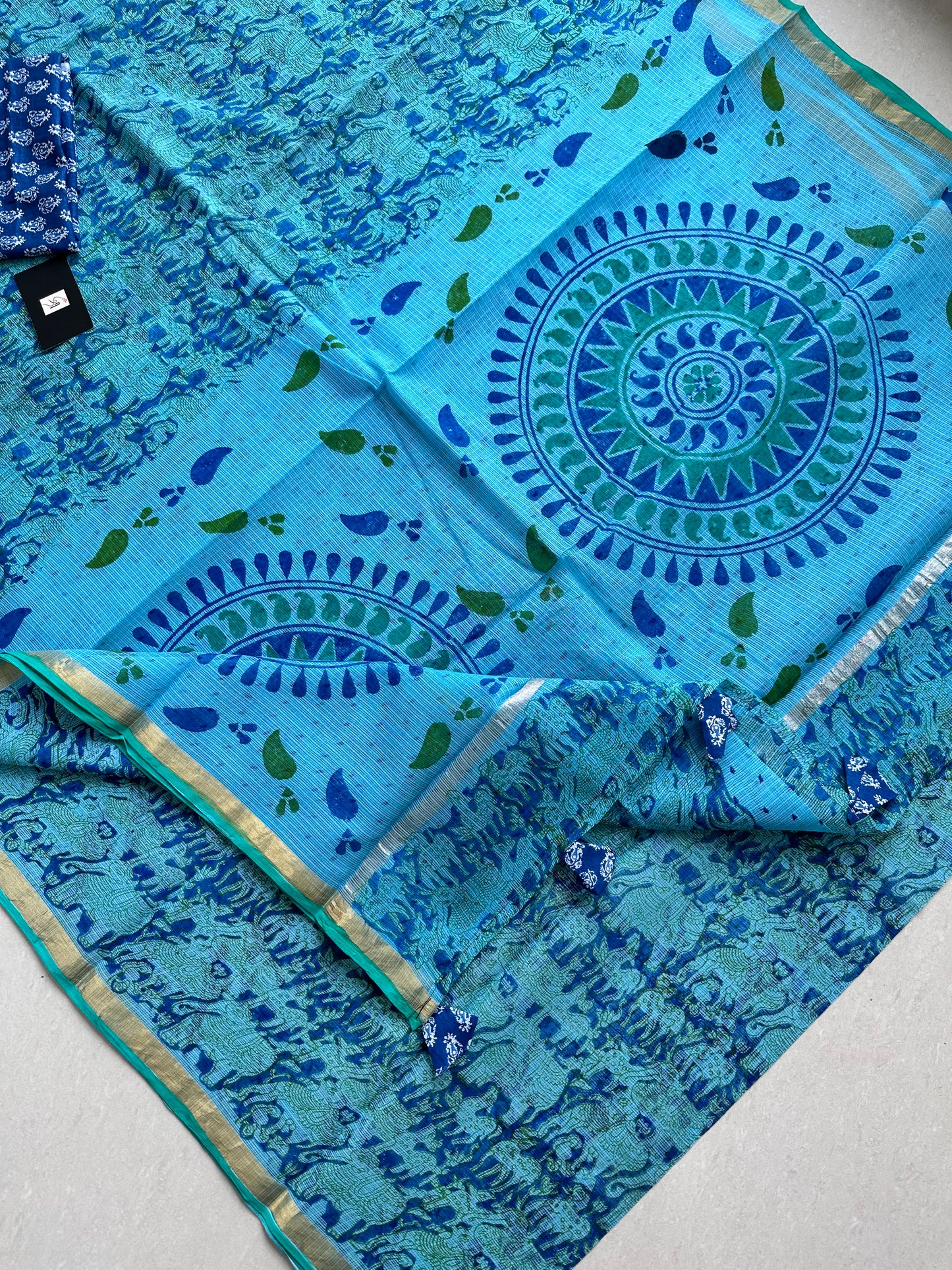 HandBlock Printed Pure Kota Cotton Doira Saree