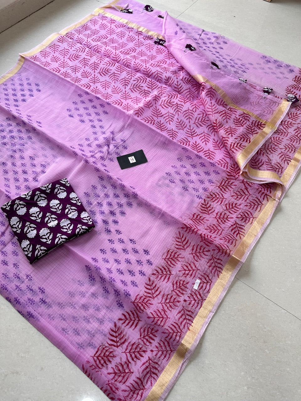 HandBlock Printed Kota Cotton Doria Saree