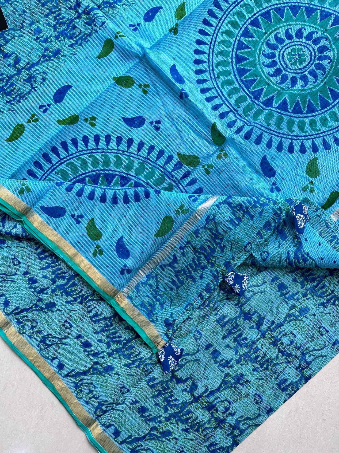 HandBlock Printed Pure Kota Cotton Doira Saree