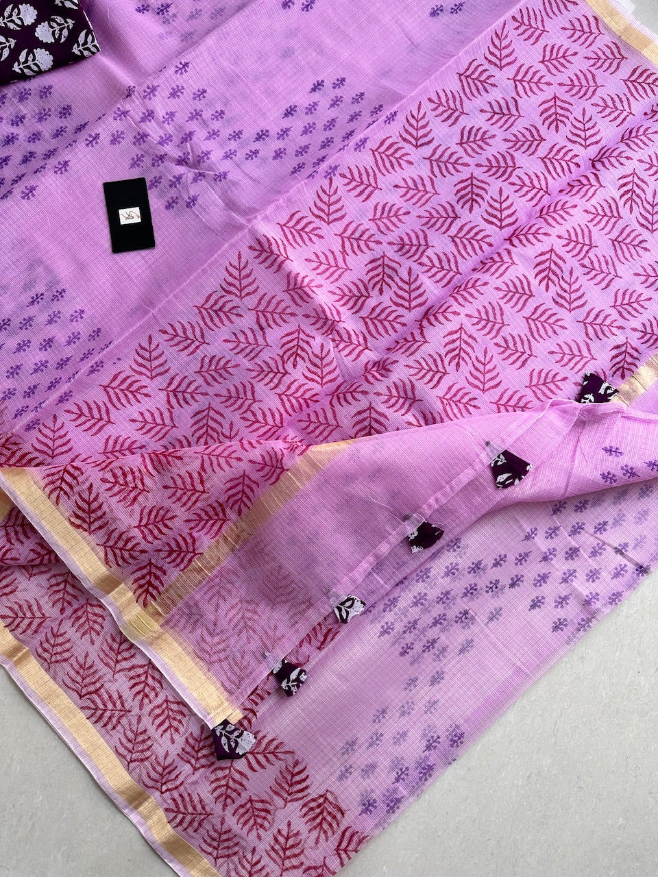 HandBlock Printed Kota Cotton Doria Saree