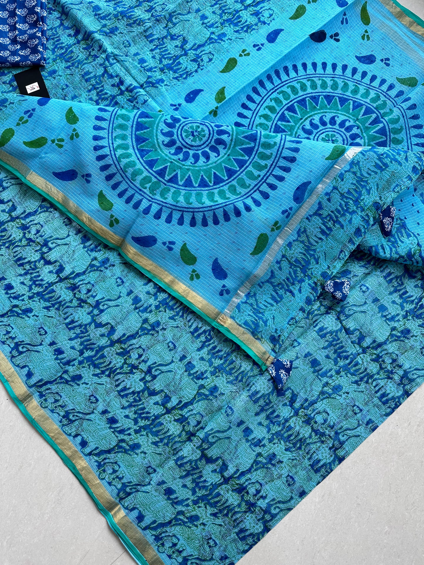 HandBlock Printed Pure Kota Cotton Doira Saree