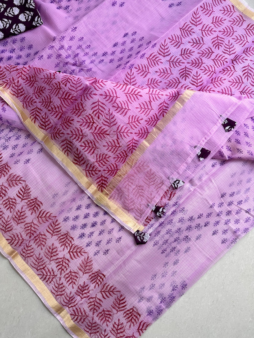 HandBlock Printed Kota Cotton Doria Saree