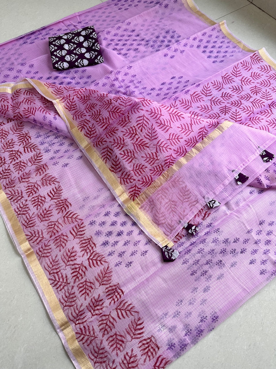 HandBlock Printed Kota Cotton Doria Saree