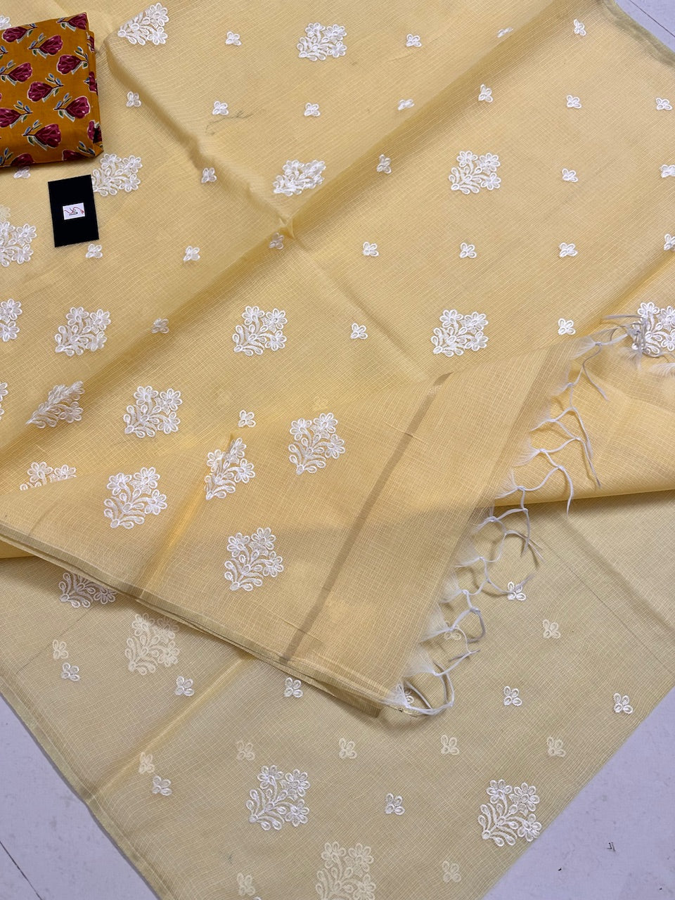 Embroidered Kota Cotton Doria Saree