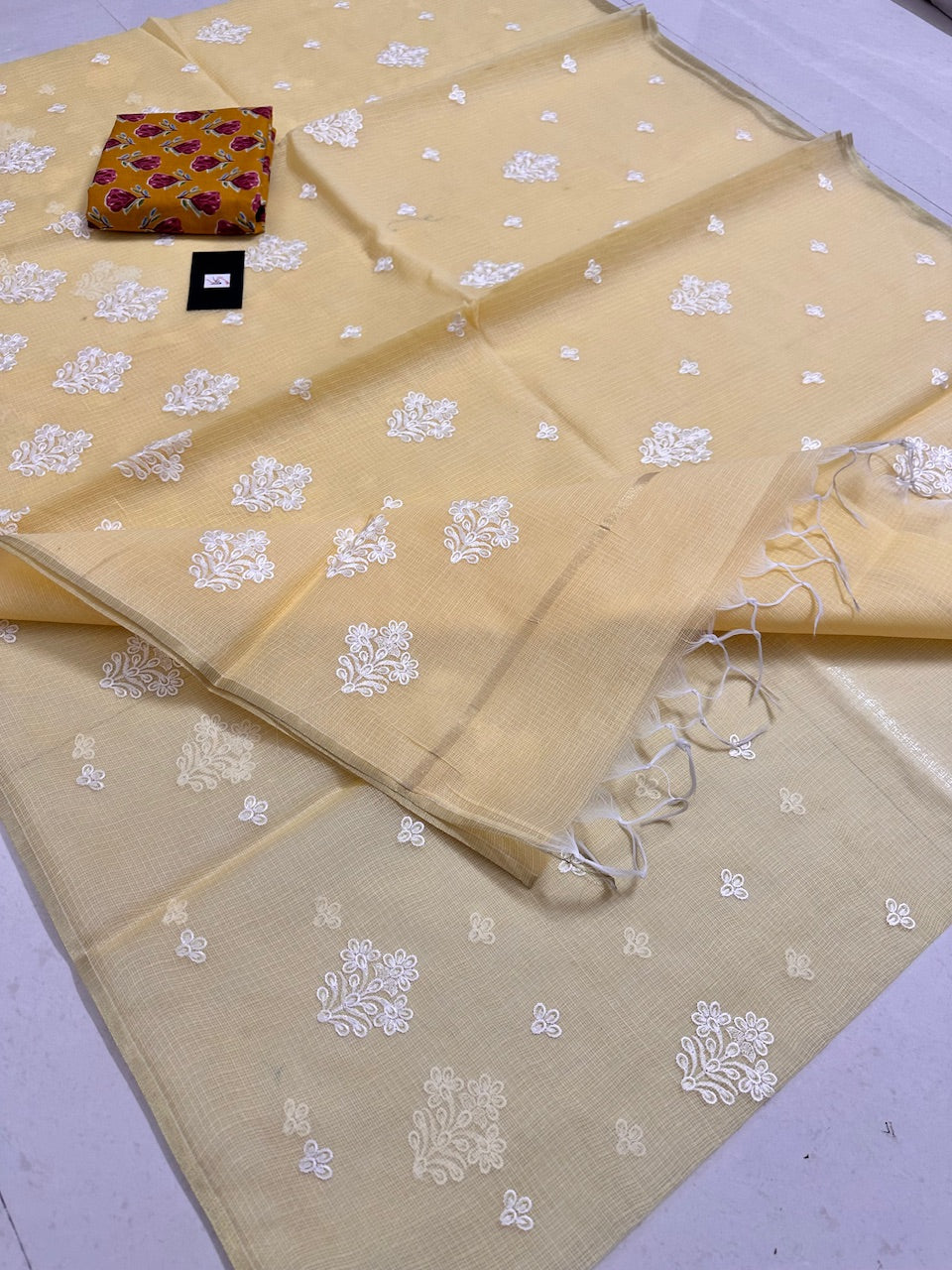 Embroidered Kota Cotton Doria Saree