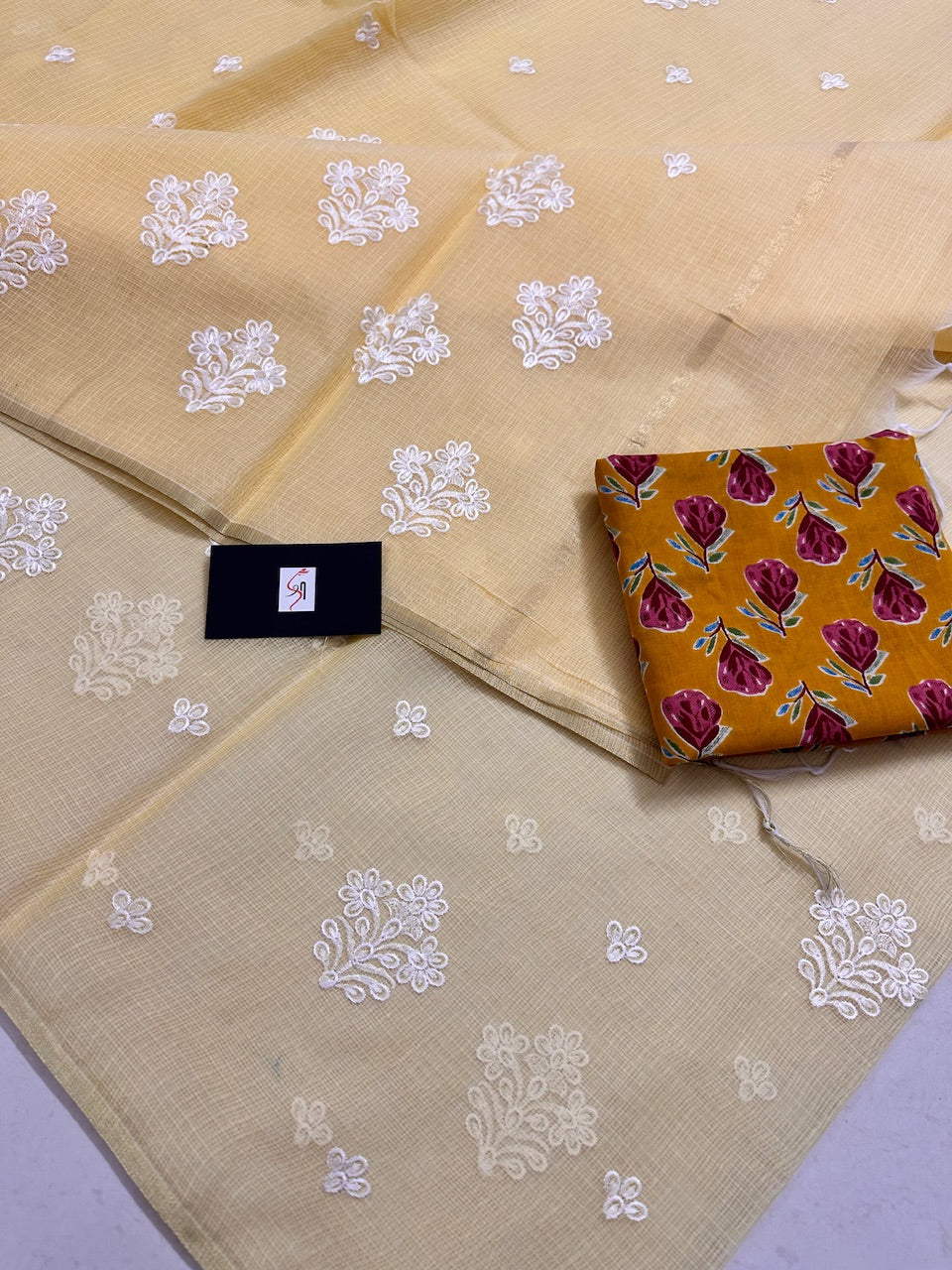 Embroidered Kota Cotton Doria Saree